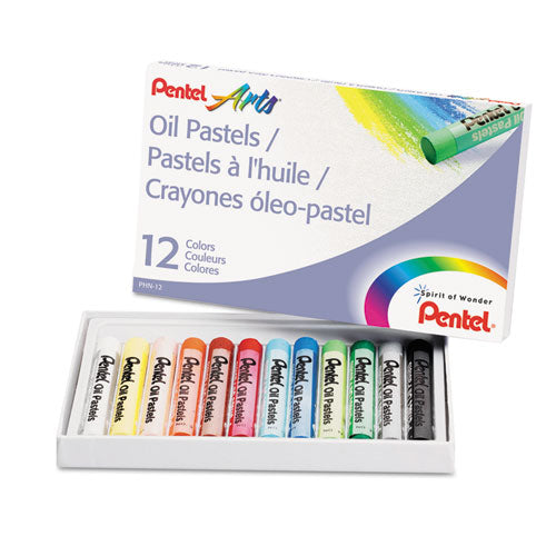 Pentel Oil Pastel Set With Carrying Case, 12 Assorted Colors, 0.38" dia x 2.38", 12/Set