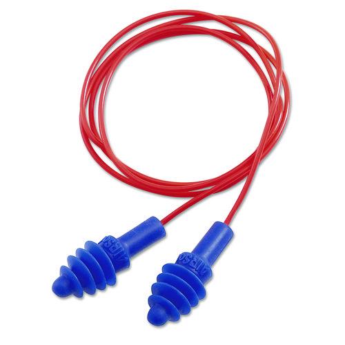 Howard Leight by Honeywell AirSoft Multiple-Use Corded Earplugs, Red Cord, 27 dB NRR, One Size Fits Most, Blue 4-Flange Plugs, 100/Box