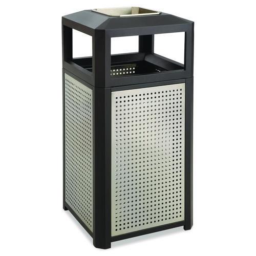 Safco Evos Series Steel Waste Container, 38 gal., Steel, Powder Coated Finish, Black