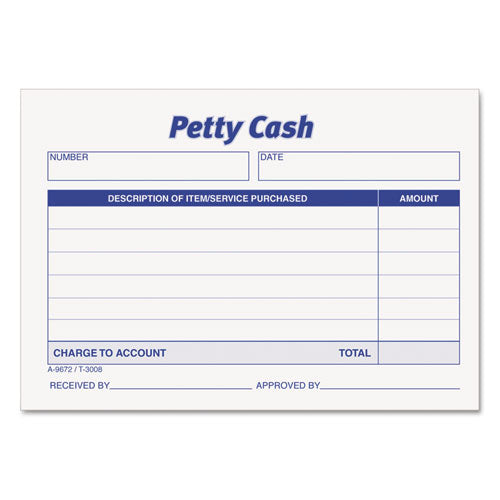 TOPS Petty Cash Slips, One-Part (No Copies), 5 x 3.5, 50 Forms/Pad, 12 Pads/Pack