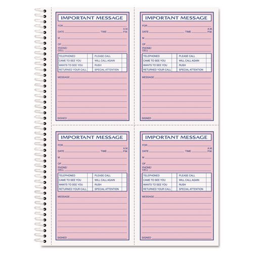 TOPS Telephone Message Book with Fax/Mobile Section, Two-Part Carbonless, 3.88 x 5.5, 4 Forms/Sheet, 200 Forms Total