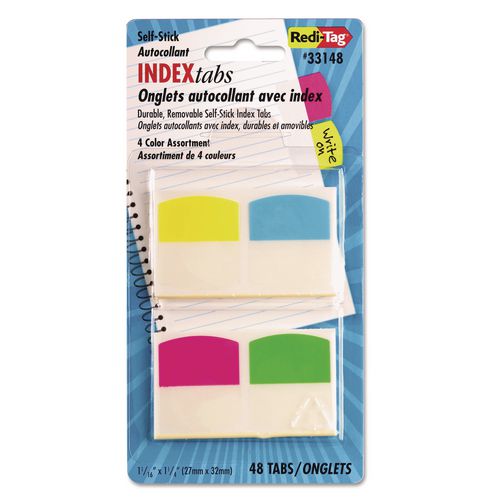 Redi-Tag Write-On Index Tabs, 1/5-Cut, Assorted Colors, 1.06" Wide, 48/Pack