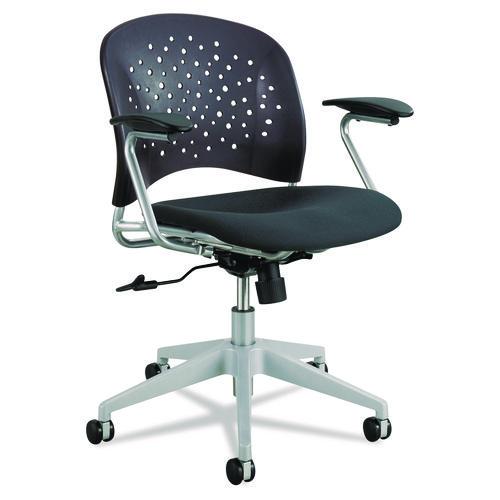 Safco Reve Round Back Task Chair, Supports Up to 250 lb, 18" to 22.5" Seat Height, Black Seat/Back, Silver Base