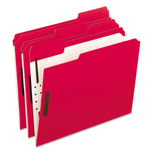 Pendaflex Colored Classification Folders, 1/3-Cut Tab: Assorted, 2 Embossed Fasteners, Letter Size, Red, 50/Box