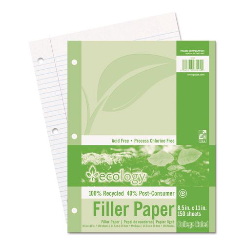 Pacon Ecology Filler Paper, 3-Hole, 8.5 x 11, Medium/College Rule, 150/Pack