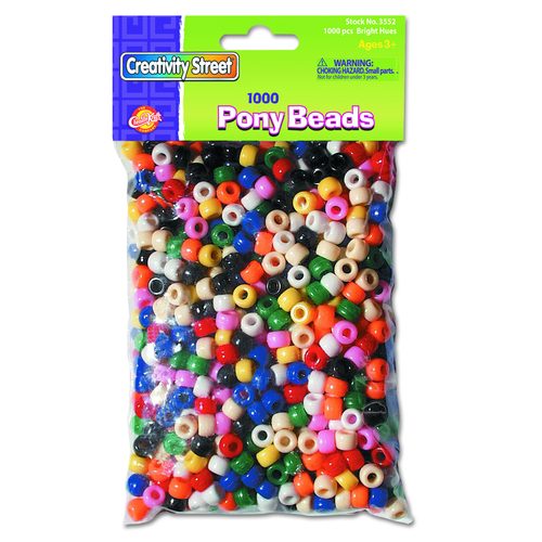 Creativity Street Pony Beads, Plastic, 0.24" x 0.35", Assorted Primary Colors, 1,000/Pack