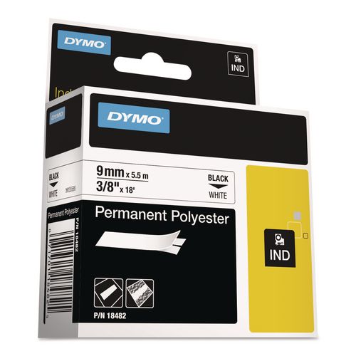 DYMO Rhino Permanent Poly Industrial Label Tape, 0.37" x 18 ft, White/Black Print