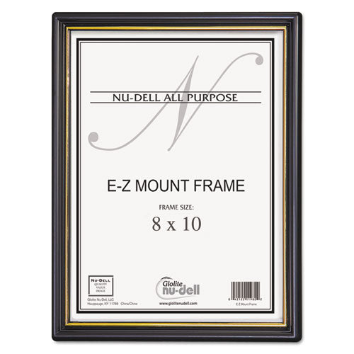 NuDell EZ Mount Document Frame with Trim Accent and Plastic Face, Plastic, 8 x 10, Black/Gold