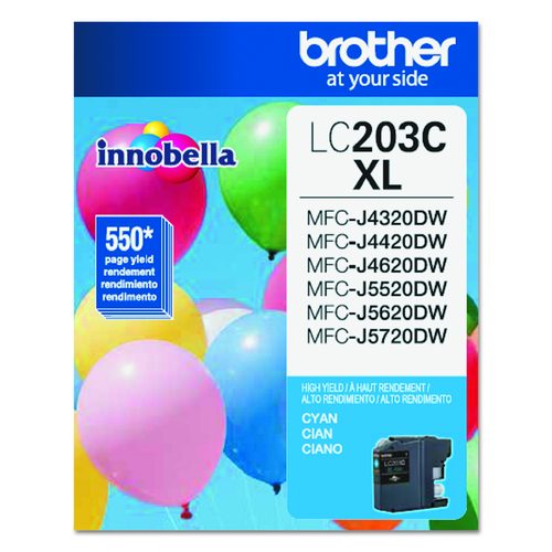 Brother LC203C Innobella High-Yield Ink, 550 Page-Yield, Cyan