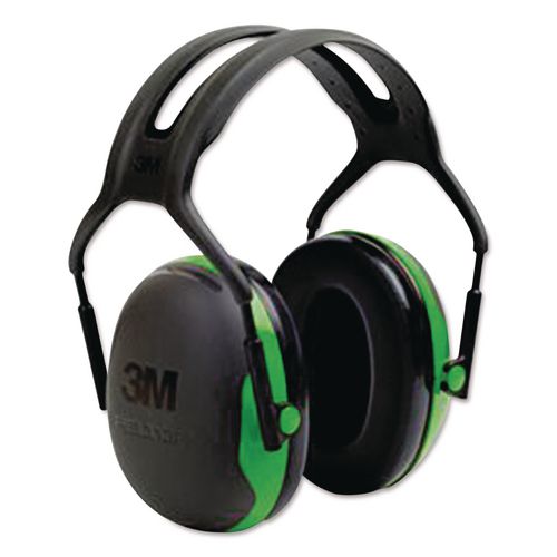3M PELTOR X1A Over the Head Earmuffs, Dielectric, 22 dB NRR, Black/Green