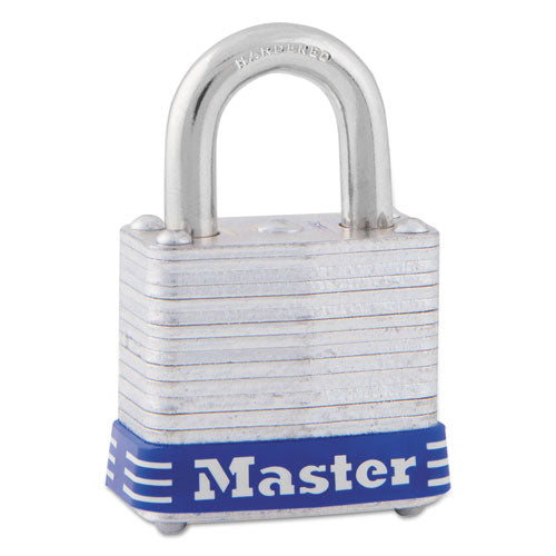 Master Lock Four-Pin Tumbler Lock, Laminated Steel Body, 1.12" Wide, Silver/Blue, 2 Keys