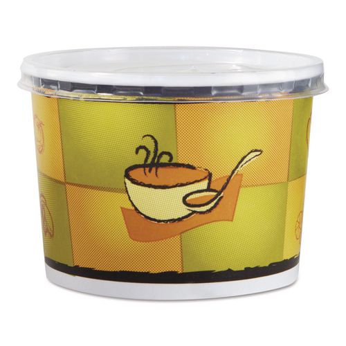 Chinet Streetside Squat Paper Food Container with Lid, Streetside Design, 12 oz, 250/Carton