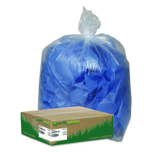 Earthsense Commercial Linear Low Density Clear Recycled Can Liners, 60 gal, 1.5 mil, 38" x 58", Clear, 10 Bags/Roll, 10 Rolls/Carton