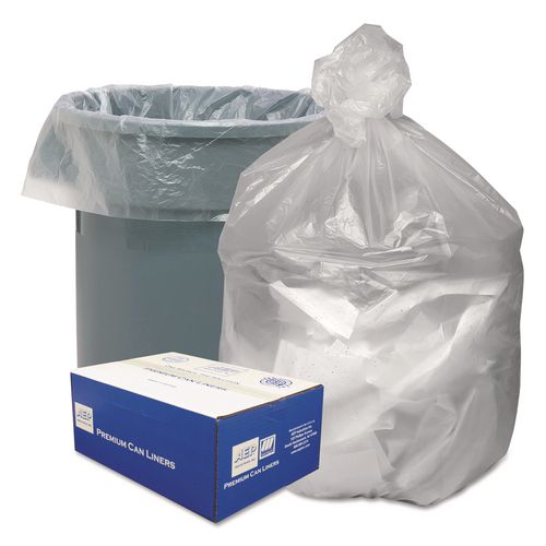 Good 'n Tuff Waste Can Liners, 60 gal, 12 mic, 38" x 58", Natural, 20 Bags/Roll, 10 Rolls/Carton