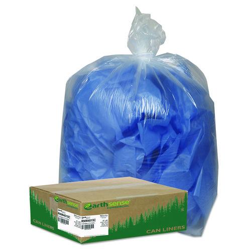 Earthsense Commercial Linear Low Density Clear Recycled Can Liners, 33 gal, 1.25 mil, 33" x 39", Clear, 10 Bags/Roll, 10 Rolls/Carton