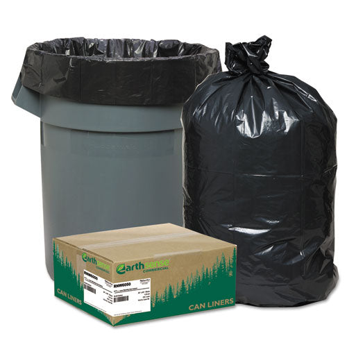 Earthsense Commercial Linear Low Density Recycled Can Liners, 60 gal, 1.25 mil, 38" x 58", Black, 10 Bags/Roll, 10 Rolls/Carton