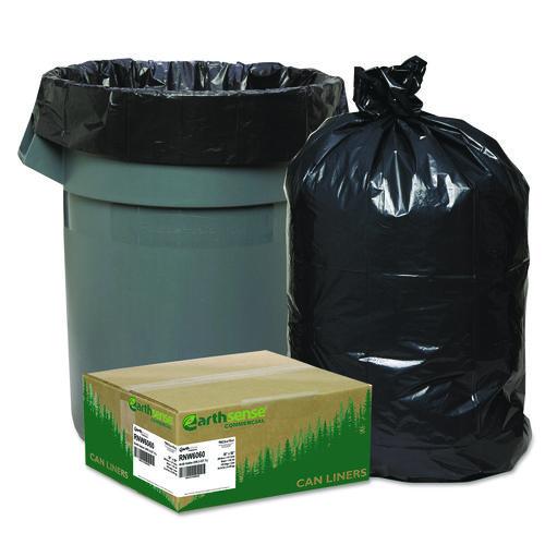 Earthsense Commercial Linear Low Density Recycled Can Liners, 60 Gallon, 1.65 mil, 38" x 58", Black, 10 Bags/Roll, 10 Rolls/Carton