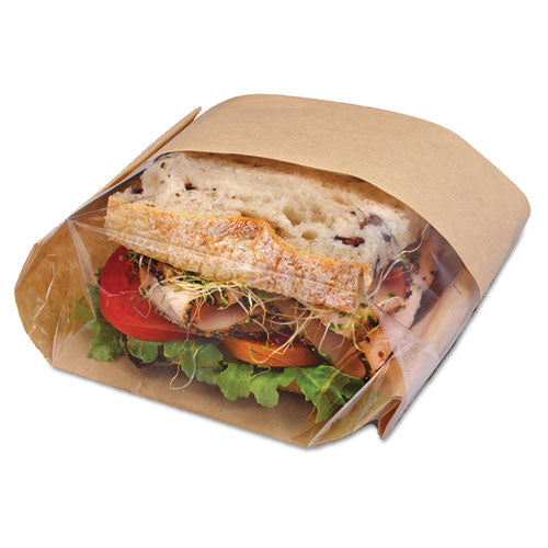 Bagcraft Dubl View Sandwich Bags, 2.35 mil, 9.5" x 5.75" x 2.75", Natural Brown/Clear, 500/Carton