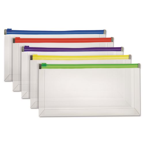 Pendaflex Poly Zip Check Envelope, Zipper Closure, 10.13 x 5.13, Assorted Colors, 5/Pack