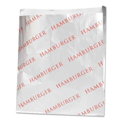 Bagcraft Foil Single-Serve Bags, Hamburger Labeling, 6" x 0.75" x 6.5", Silver/Red, 1,000/Carton