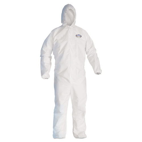 KleenGuard A30 Elastic-Back and Cuff Hooded Coveralls, 1" Flap, White, 25/Carton