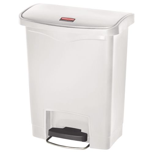 Rubbermaid Commercial Slim Jim Streamline Resin Step-On Container, Front Step Style, 8 gal, Polyethylene, White