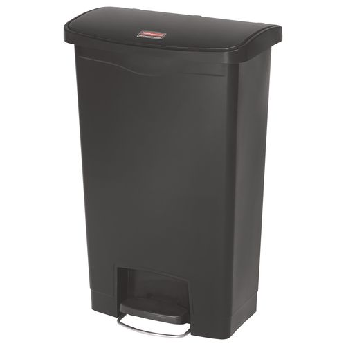 Rubbermaid Commercial Slim Jim Streamline Resin Step-On Container, Front Step Style, 13 gal, Polyethylene, Black