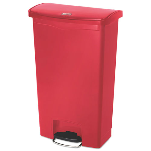 Rubbermaid Commercial Streamline Resin Step-On Container, Front Step Style, 18 gal, Polyethylene, Red