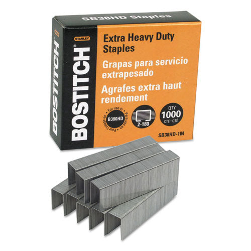 Bostitch Heavy-Duty Premium Staples, 0.88" Leg, 0.5" Crown, Steel, 1,000/Box
