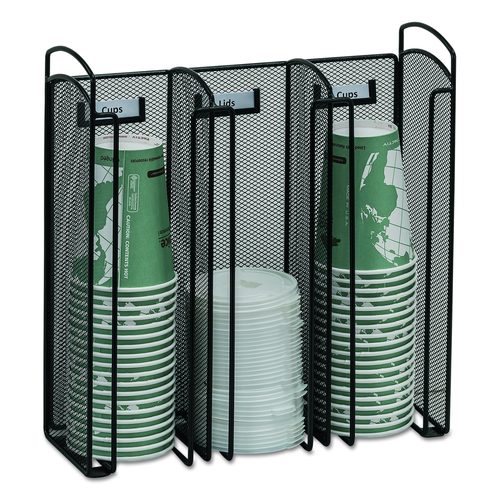 Safco Onyx Breakroom Organizers, 3 Compartments, 12.75 x 4.5 x 13.25, Steel Mesh, Black