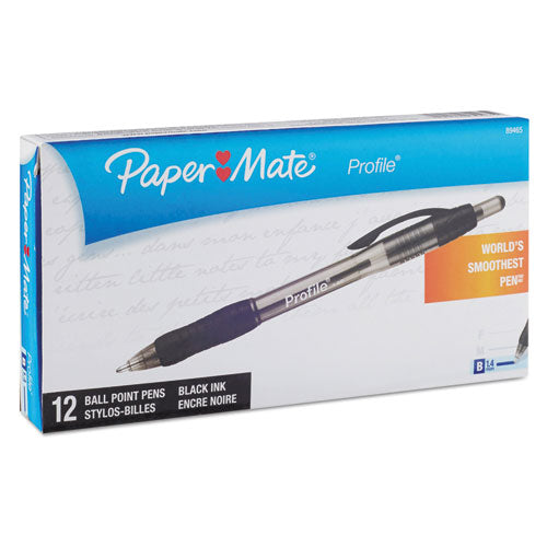 Paper Mate Profile Ballpoint Pen, Retractable, Bold 1.4 mm, Black Ink, Translucent Black Barrel, Dozen