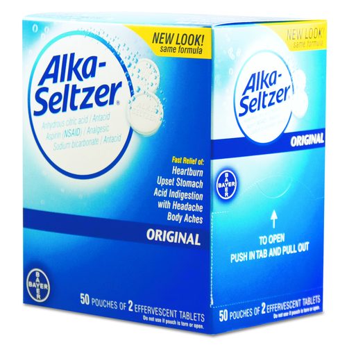 Alka-Seltzer Antacid and Pain Relief Medicine, Two-Pack, 50 Packs/Box