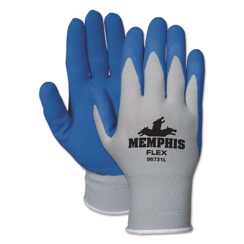 MCR Safety Memphis Flex Latex-Coated Seamless Nylon Knit Gloves, EN388: 3131, Blue/Gray, Pair