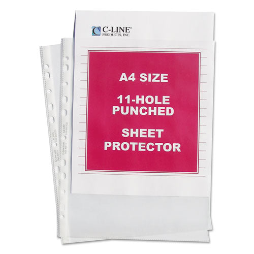 C-Line A4 Standard Weight Sheet Protectors, Medium-Duty, Side: 11-Hole Punched, Top Load 8.25 x 11.75 Insert, Clear Front, 50/Box