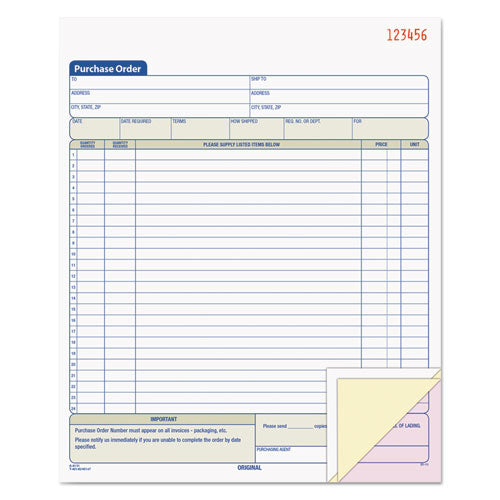 TOPS Purchase Order Book, 22 Lines, Three-Part Carbonless, 8.38 x 10.19, 50 Forms Total