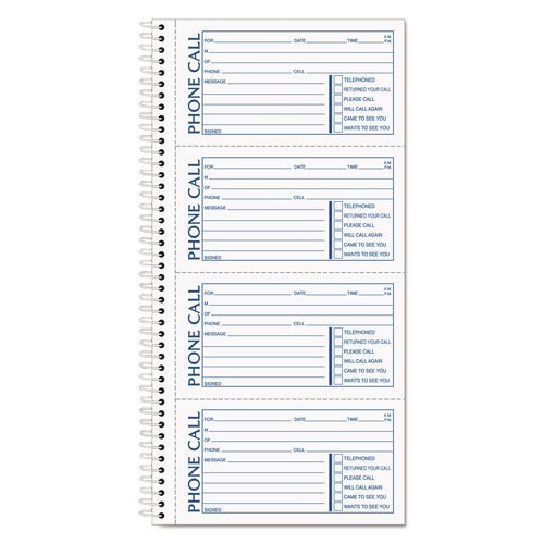 TOPS Spiralbound Message Book, Two-Part Carbonless, 5 x 2.75, 4 Forms/Sheet, 200 Forms Total