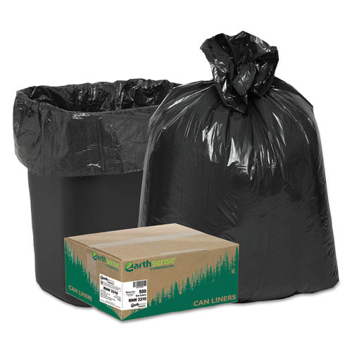 Earthsense Commercial Linear Low Density Recycled Can Liners, 16 gal, 0.85 mil, 24" x 33", Black, 25 Bags/Roll, 20 Rolls/Carton
