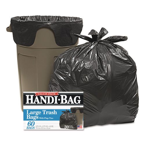 Handi-Bag Super Value Pack Can Liners, 30 gal, 0.65 mil, 30" x 33", Black, 60/Box