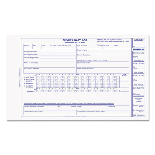 Rediform Driver's Daily Log Book, Two-Part Carbonless, 8.75 x 5.38, 31 Forms Total