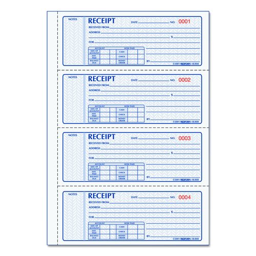 Rediform Money Receipt Book, FormGuard Cover, Three-Part Carbonless, 7 x 2.75, 4 Forms/Sheet, 100 Forms Total