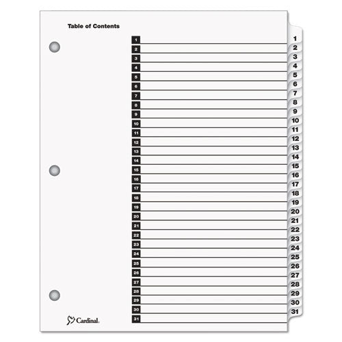 Cardinal OneStep Printable Table of Contents and Dividers, 31-Tab, 1 to 31, 11 x 8.5, White, White Tabs, 1 Set