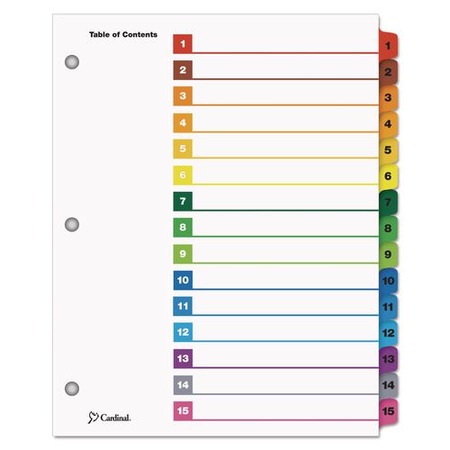 Cardinal OneStep Printable Table of Contents and Dividers, 15-Tab, 1 to 15, 11 x 8.5, White, Assorted Tabs, 1 Set