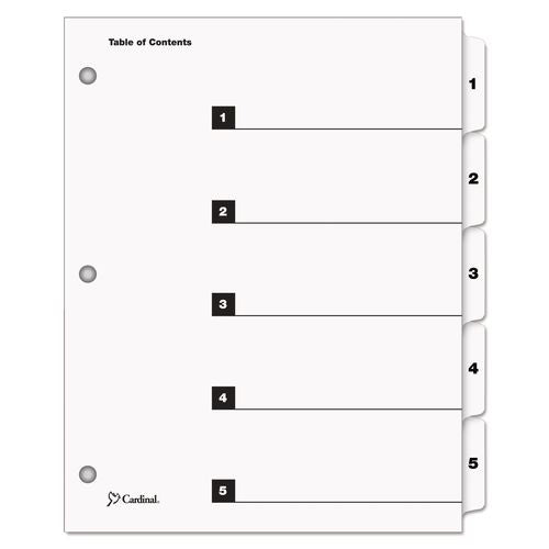 Cardinal OneStep Printable Table of Contents and Dividers, 5-Tab, 1 to 5, 11 x 8.5, White, White Tabs, 1 Set