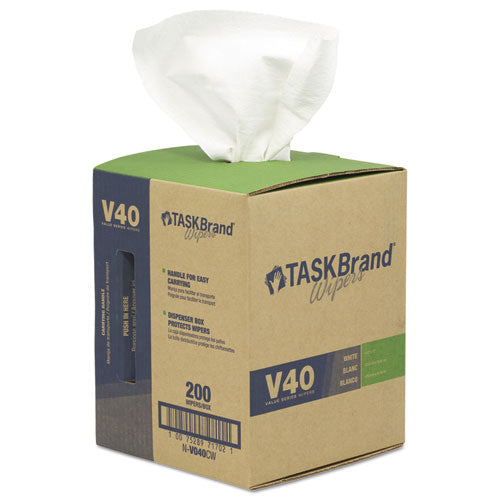 HOSPECO TASKBrand V40 Heavy Weight DRC Wipers, 1-Ply, 10 x 12, Unscented, White, 200/Roll