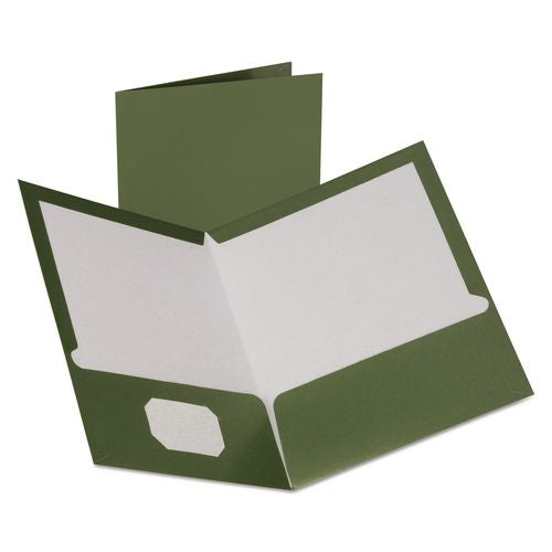 Oxford Metallic Laminated Twin Pocket Folders, Accommodates (100) 11 x 8.5 Sheets, Green, 25/Box