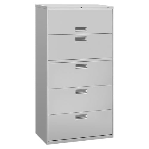 HON Brigade 600 Series Lateral File, 4 Legal/Letter-Size File Drawers, 1 Roll-Out File Shelf, Light Gray, 36" x 18" x 64.25"