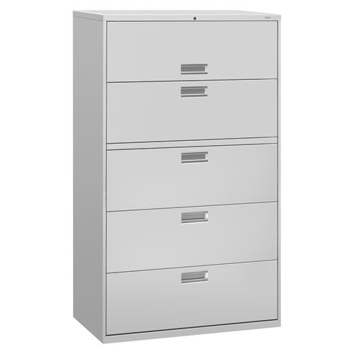 HON Brigade 600 Series Lateral File, 4 Legal/Letter-Size File Drawers, 1 Roll-Out File Shelf, Light Gray, 42" x 18" x 64.25"