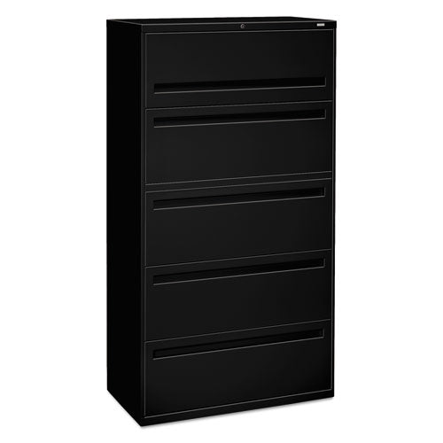 HON Brigade 700 Series Lateral File, 4 Legal/Letter-Size File Drawers, 1 File Shelf, 1 Post Shelf, Black, 36" x 18" x 64.25"