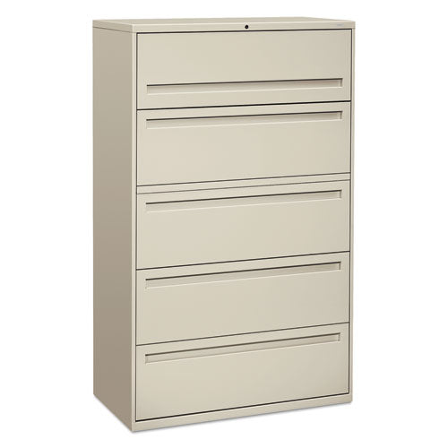 HON Brigade 700 Series Lateral File, 4 Legal/Letter-Size File Drawers, 1 File Shelf, 1 Post Shelf, Light Gray, 42" x 18" x 64.25"