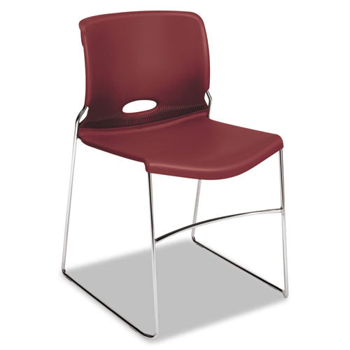 HON Olson Stacker High Density Chair, Supports 300 lb, 17.75" Seat Height, Mulberry Seat, Mulberry Back, Chrome Base, 4/Carton